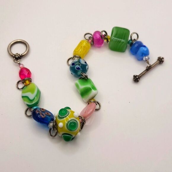 Multi Color Art Glass Bead Bracelet - Picture 5 of 5